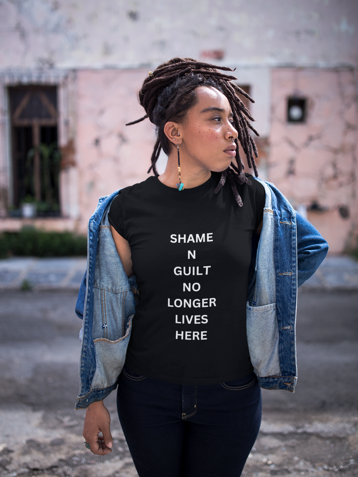 SHAME AND GUILT NO LONGER LIVE HERE T-SHIRT